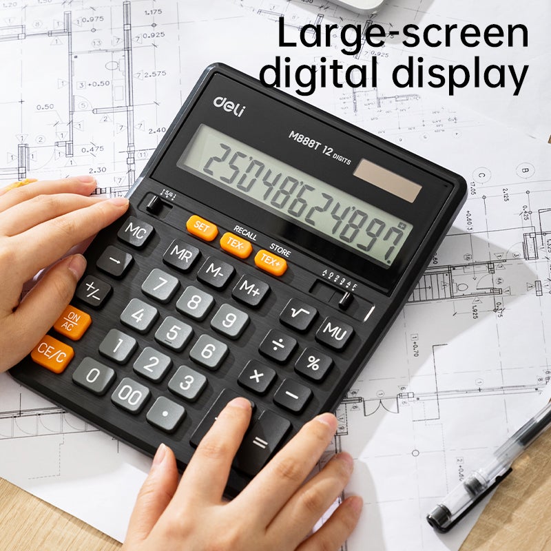 Deli M888T Desktop Calculator 12 Digit Dual Power Tax Function Large Display - Image 2