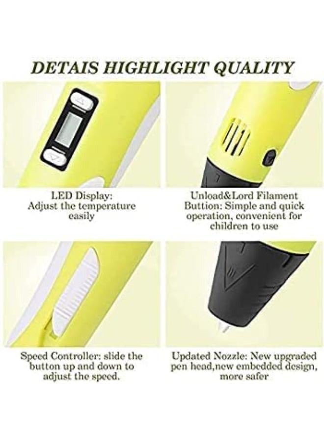 3D Printing Pen with LCD Display Compatible with 1.75mm PLA/ABS Filament USB Perfect Gift For Kids(Yellow) - Image 4