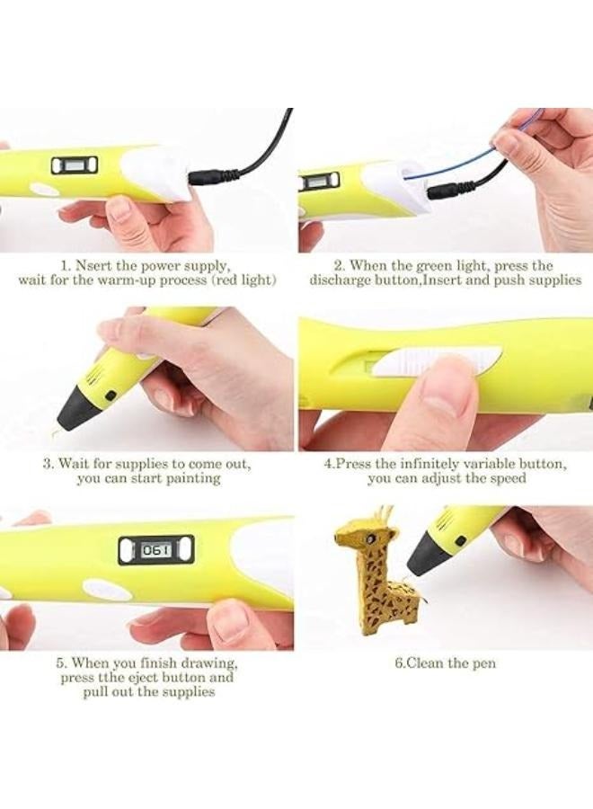 3D Printing Pen with LCD Display Compatible with 1.75mm PLA/ABS Filament USB Perfect Gift For Kids(Yellow) - Image 3