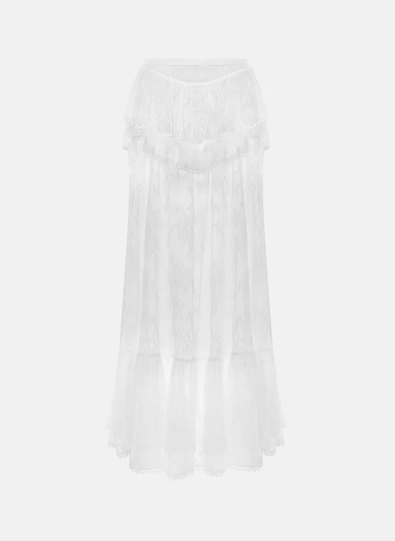 Lichi Lace maxi skirt with ruffles