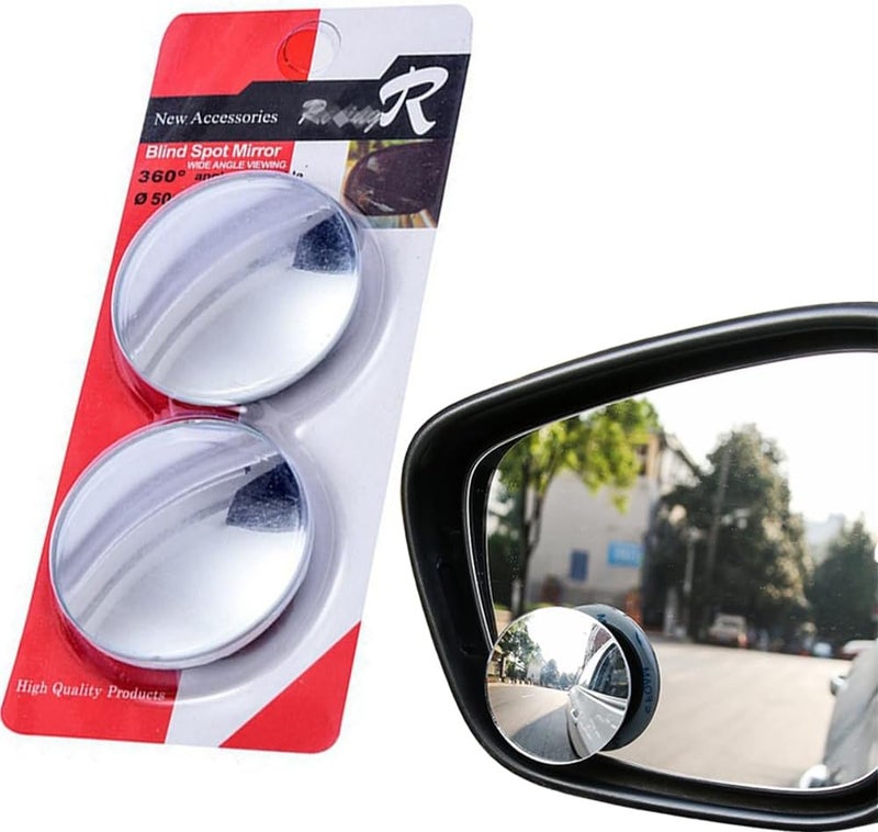 Blind Spot Mirror, 2" Round HD Glass Frameless Convex Rear View Mirror, Stick on Design, Pack of 2 - Image 1