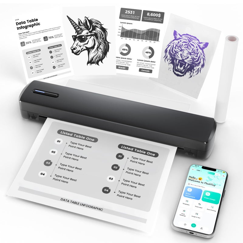 NULLTONEX Portable Thermal Printer - Tattoo Stencil Machine - Wireless Bluetooth Inkless Printer, Supports 8.5 x 11 Letter A4 A5 Sizes, Perfect for Business Travel Home Tattooist - Laptop Smartphone and PC - Image 1