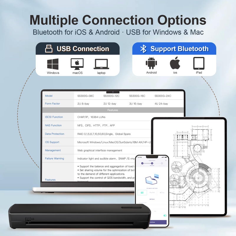 NULLTONEX Portable Thermal Printer - Tattoo Stencil Machine - Wireless Bluetooth Inkless Printer, Supports 8.5 x 11 Letter A4 A5 Sizes, Perfect for Business Travel Home Tattooist - Laptop Smartphone and PC - Image 2