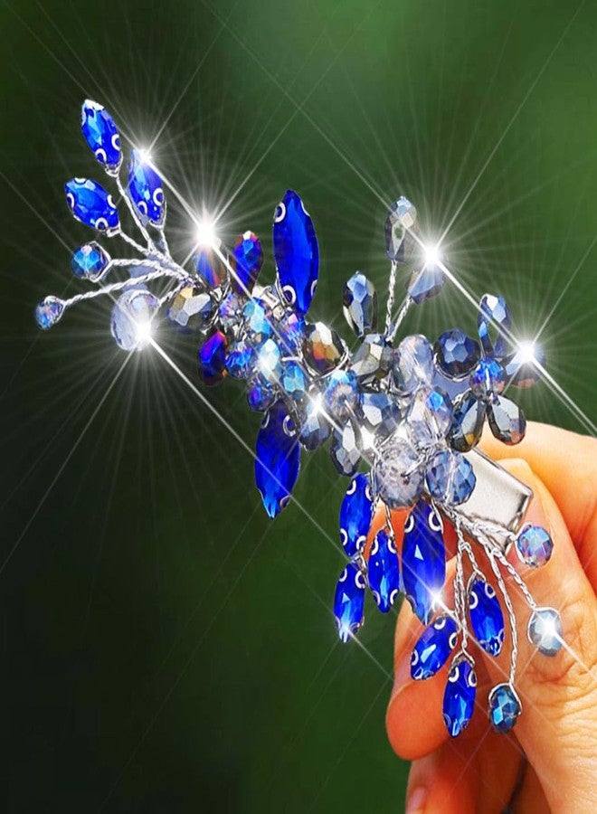Latious Blue Crystal Hair Clips Rhinestone Bridal Hair Barrettes Accessories for Women and Girls - Image 1