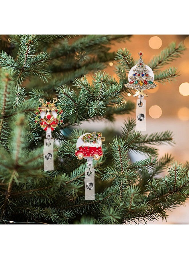 ANGOLIO 3Pcs Christmas Rhinestone Badge Reels Retractable, Christmas Tree Badge Reel Id Badge Holder Decorative Name Badge With Belt Clip For Students Teachers Girls Nurse Christmas Gift - Image 4