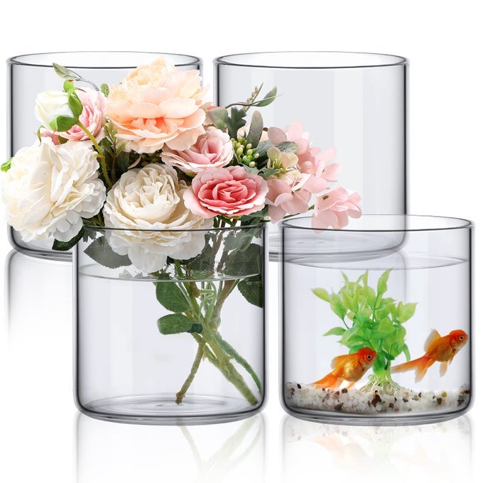 4 PCS GLASS CYLINDER VASE BULK TALL FLOATING CANDLE HOLDERS CENTERPIECES VASES CLEAR FLOWER VASE FOR TABLE CENTERPIECES HOME WEDDING PARTY EVENT OFFICE DECORATIONS 6 X 6 INCH