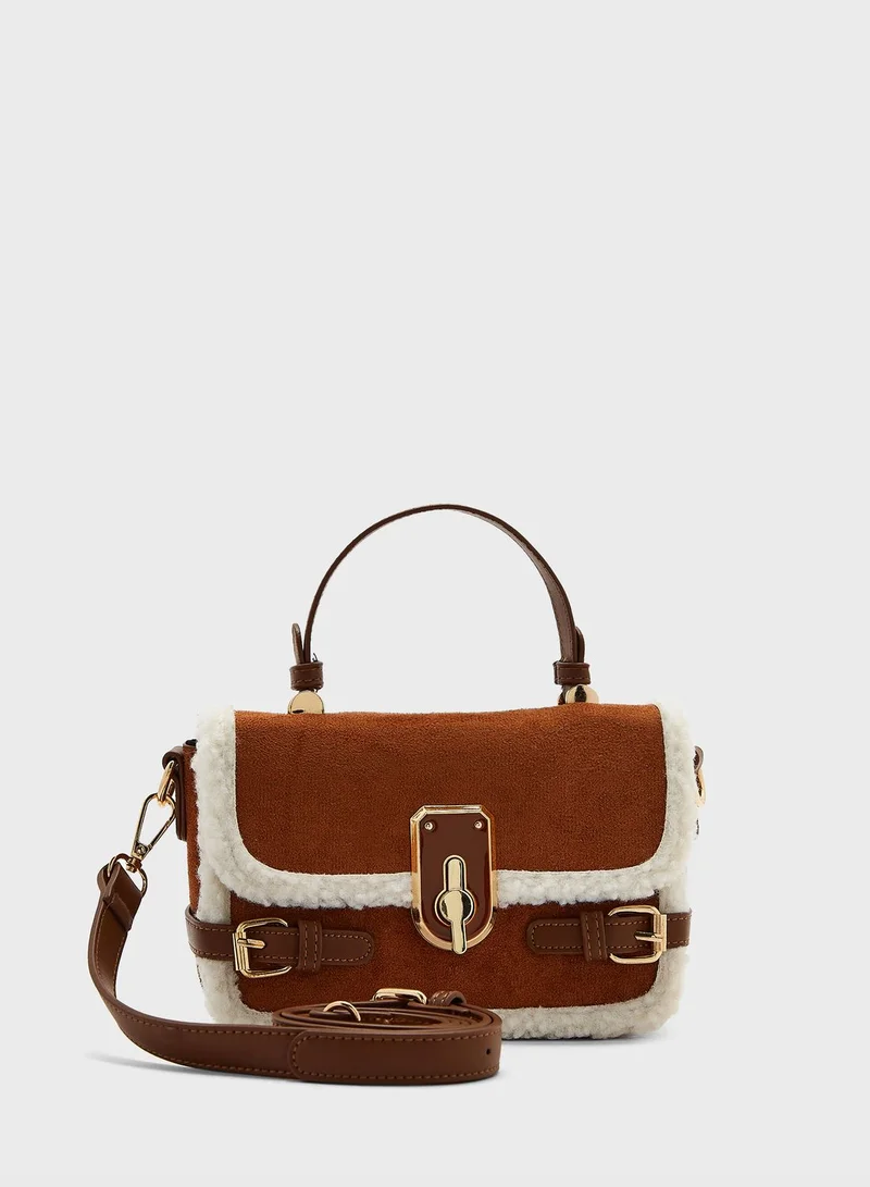 Ginger Shearling Detail Satchel Bag