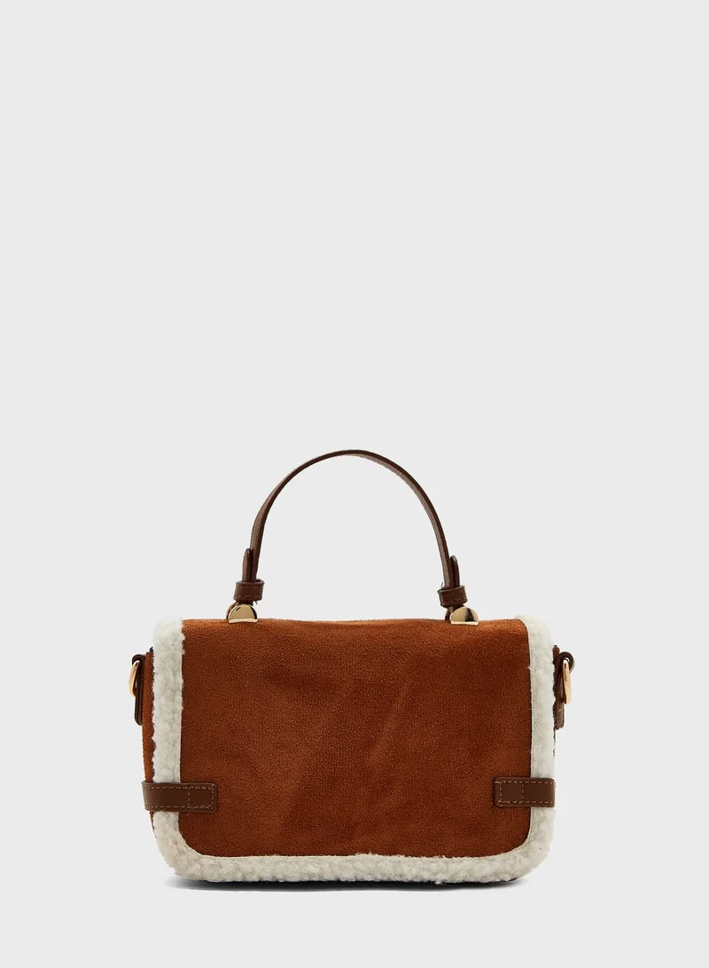 Ginger Shearling Detail Satchel Bag