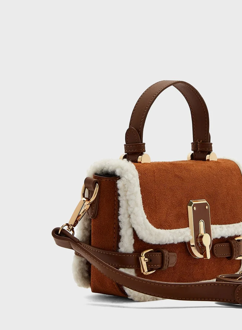 Ginger Shearling Detail Satchel Bag