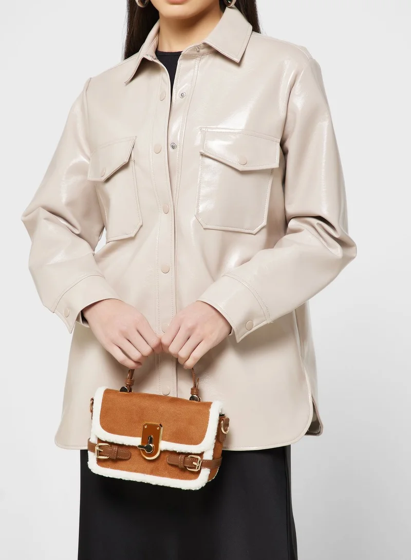 Ginger Shearling Detail Satchel Bag