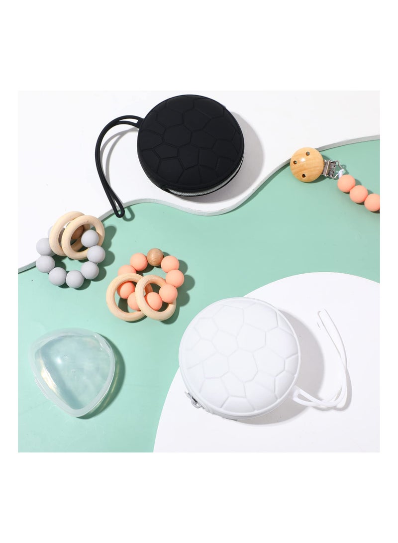 Silicone Pacifier Holder Set with Storage Case Easy to Clean 4 Pieces Black and White - Image 5