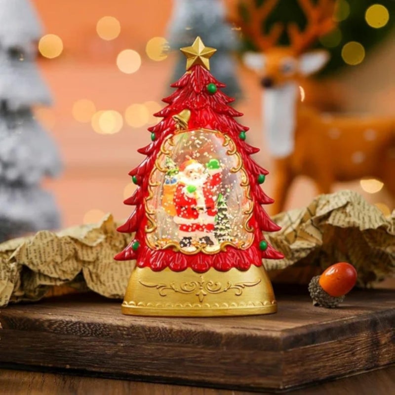 كرة ثلجية على شكل شجرة عيد الميلاد الموسيقية العامة مع أضواء LED، تعمل بالبطارية، زينة للعطلات باللونين الأحمر والذهبي، حجم صغير