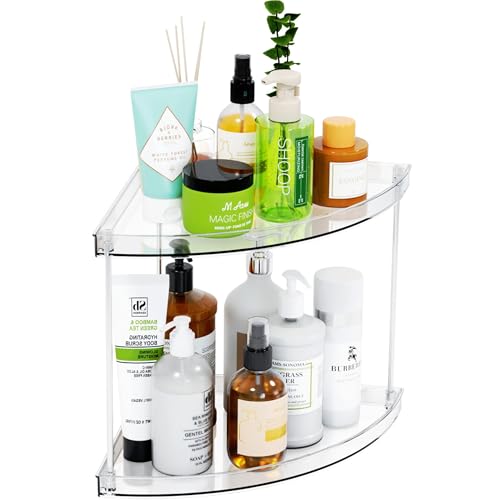 Yieach Clear Corner Bathroom Counter Organizer,2Tier Tiered Countertop Corner Shelf for Perfume,Beauty Products,Makeup Organizer,Skincare Organizers,Vanity Storage Tray for Bedroom,Bathroom Sink Shelf - Image 1