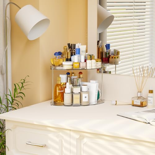 Yieach Clear Corner Bathroom Counter Organizer,2Tier Tiered Countertop Corner Shelf for Perfume,Beauty Products,Makeup Organizer,Skincare Organizers,Vanity Storage Tray for Bedroom,Bathroom Sink Shelf - Image 4