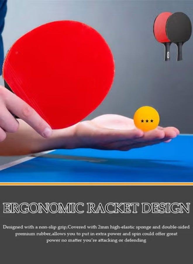DUNISO 2 Long-Handled Table Tennis Rackets With Three Three-Star Ping Pong Balls, High-Performance Set With Net, Table Tennis Racket Set, Ideal For Skill Development, With Retractable Net, Suitable For Indoor Table Tennis And Outdoor Sports - Image 3