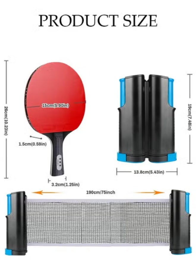 DUNISO 2 Long-Handled Table Tennis Rackets With Three Three-Star Ping Pong Balls, High-Performance Set With Net, Table Tennis Racket Set, Ideal For Skill Development, With Retractable Net, Suitable For Indoor Table Tennis And Outdoor Sports - Image 2