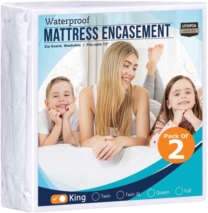 Utopia Bedding Zippered Mattress Encasement King, 100% Waterproof Bed Bug and Dust Mite Proof Mattress Protector, Absorbent Six-Sided Mattress Cover (Pack of 2) - Image 1
