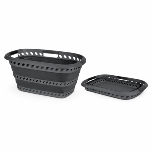 Laundry 360 Collapsible Laundry Basket 40L | Portable | Space Saver Storage | Hold 2 Loads | Store Under the Bed or Closet | Good for Kids | Dorm | Bedroom | Large | Grey/Black - Image 2