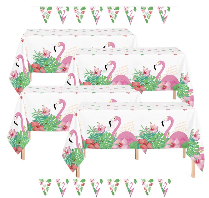 Oojami Flamingo Themed Table Covers  4 Pack  Perfect for Birthday Parties and Celebrations  Vibrant Floral Pattern  Size 54 x 108 Inches