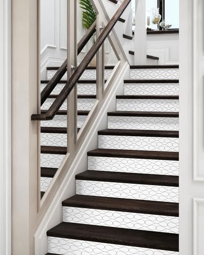 FLFK Modern Grid Stair Stickers - Set of 15, Peel and Stick Stair Riser Decals, 39.3"x7.08" - Image 5