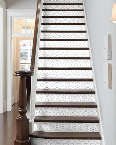 FLFK Modern Grid Stair Stickers - Set of 15, Peel and Stick Stair Riser Decals, 39.3"x7.08" - Image 1