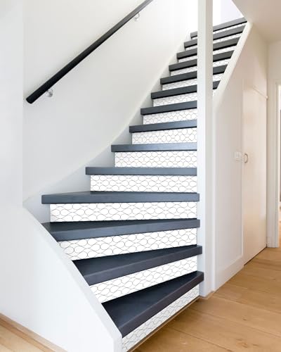 FLFK Modern Grid Stair Stickers - Set of 15, Peel and Stick Stair Riser Decals, 39.3"x7.08" - Image 3