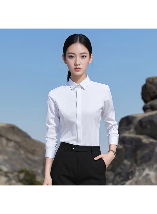 Teluoman Anti-wrinkle 100% Cotton Dp White Long Sleeve Shirt For Women Professional Elegant Business Casual High-end Ol Pure Cotton Non-iron Shirt