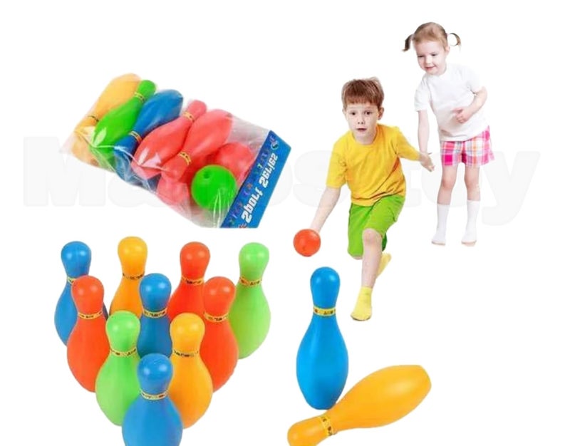 Manos Kids Bowling Set, 10 Colourful Pins and 2 Bowling Balls, Indoor Outdoor Game - Image 2