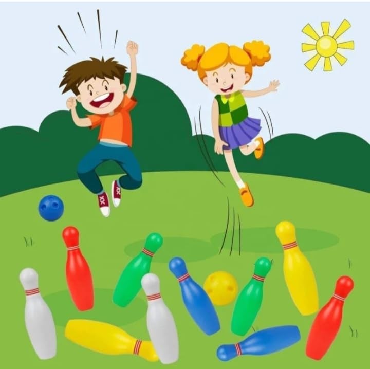 Manos Kids Bowling Set, 10 Colourful Pins and 2 Bowling Balls, Indoor Outdoor Game - Image 5