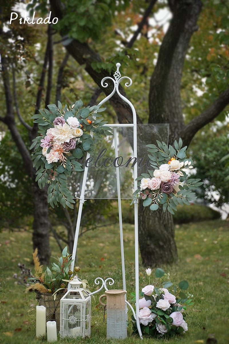 Piklado Faux Flower Swag Set of 2 for Wedding Welcome Signs Floral Swag Wedding Reception Ceremony Signs Decor (Champagne) - Image 3