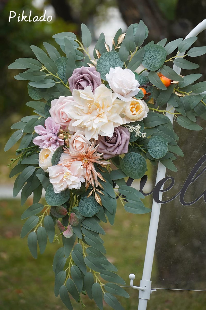 Piklado Faux Flower Swag Set of 2 for Wedding Welcome Signs Floral Swag Wedding Reception Ceremony Signs Decor (Champagne) - Image 5