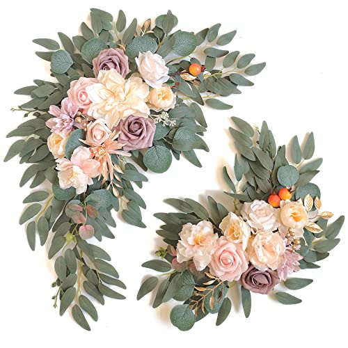 Piklado Faux Flower Swag Set of 2 for Wedding Welcome Signs Floral Swag Wedding Reception Ceremony Signs Decor (Champagne) - Image 1