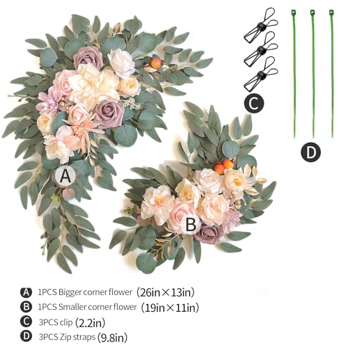 Piklado Faux Flower Swag Set of 2 for Wedding Welcome Signs Floral Swag Wedding Reception Ceremony Signs Decor (Champagne) - Image 2