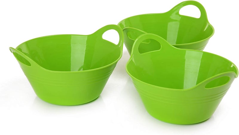 Mintra Office Mintra Home Plastic Bowls with Handles 970ml Small 3pk Green  675inW x 3inH  for snacks candy popcorn gift basket lightweight serving bowl for party 3 Pack - Image 1