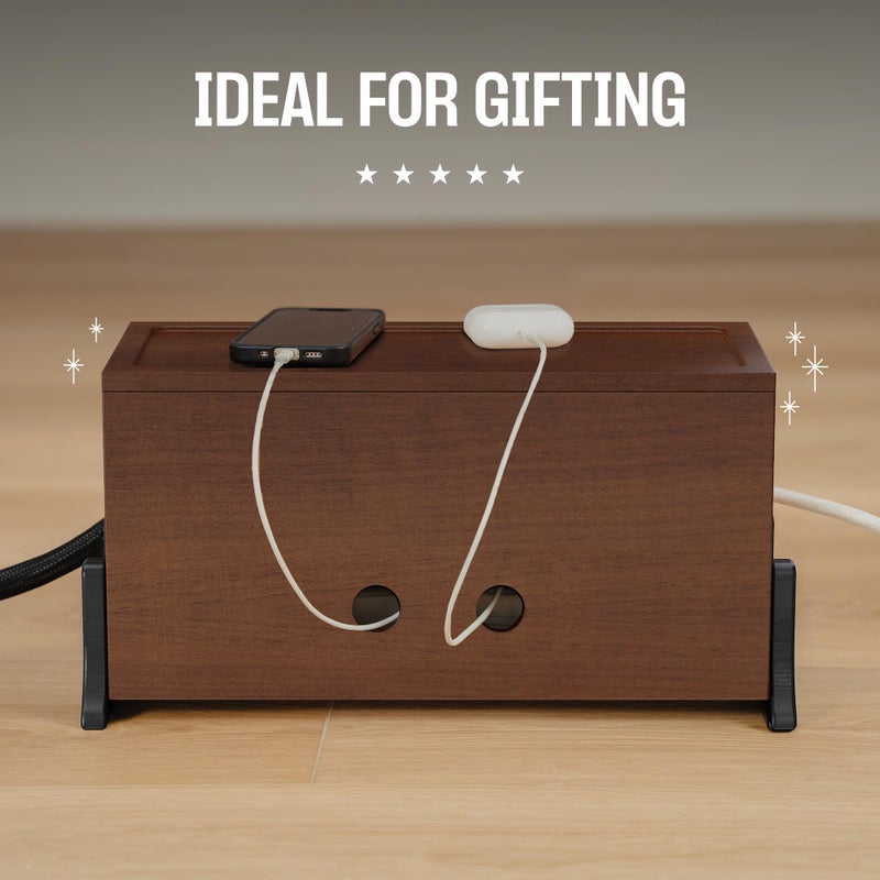 COREMINDED Extra Large Cable Management Box, Wood Cord Hider Box & Organizer for Power Strip, TV Wires & Desk Cable Storage - Image 3