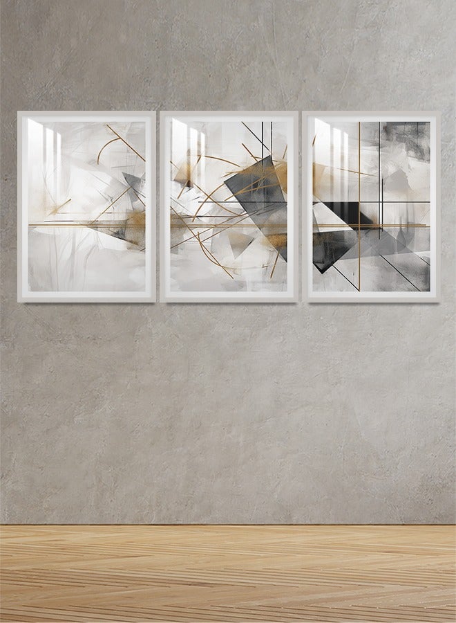 ماركتنا ثلاث لوحات جدارية120x60سم مع برواز فضي وطبقة اكريلك شفاف بتصميم تجريدي - Image 1