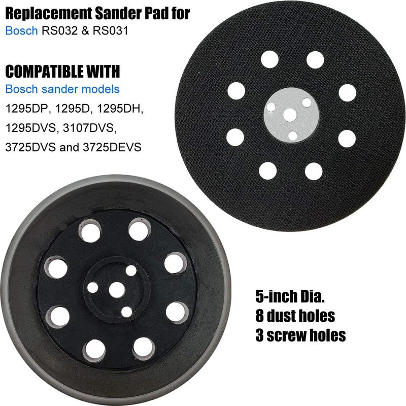 Tockrop 5-Inch Hook and Loop Replacement Backing Pad for Bosch RS032 & RS031 - Work with Bosch Sander Models 1295DP, 1295D, 1295DH, 1295DVS, 3107DVS, 3725DVS and 3725DEVS - Image 2