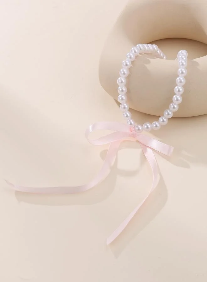 Take Two Pearl Beaded Necklace with Pink Ribbon