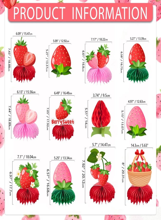kockuu Sweet Strawberry Party Decorations, 12 Pcs Red Pink Strawberry Honeycomb Centerpieces Decor Table Topper for Spring Summer Strawberries Theme Party Birthday Baby Shower Decorations Supplies - Image 4