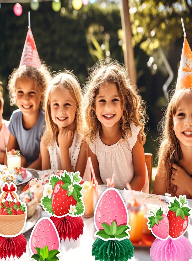 kockuu Sweet Strawberry Party Decorations, 12 Pcs Red Pink Strawberry Honeycomb Centerpieces Decor Table Topper for Spring Summer Strawberries Theme Party Birthday Baby Shower Decorations Supplies - Image 3