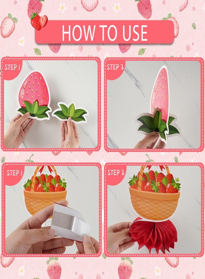 kockuu Sweet Strawberry Party Decorations, 12 Pcs Red Pink Strawberry Honeycomb Centerpieces Decor Table Topper for Spring Summer Strawberries Theme Party Birthday Baby Shower Decorations Supplies - Image 5