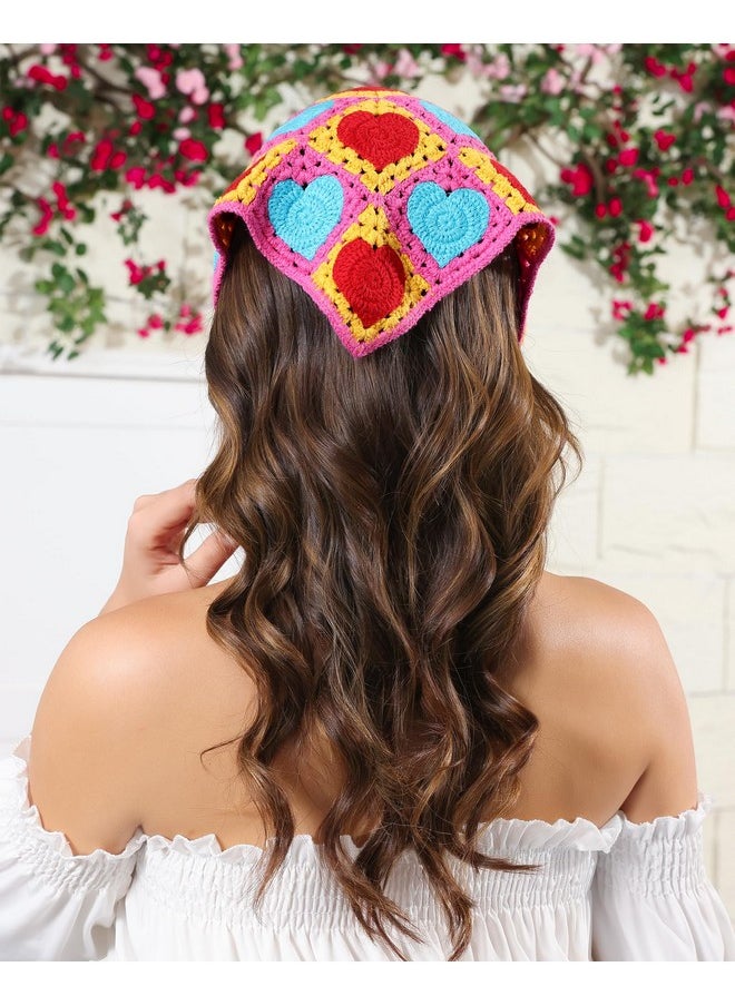 HAIMEIKANG Crochet Bandanas For Women - 2 Pcs Heart Hair Bandana Headbands For Women Fashion Hair Scarf Kerchief Head Wraps  - Image 3