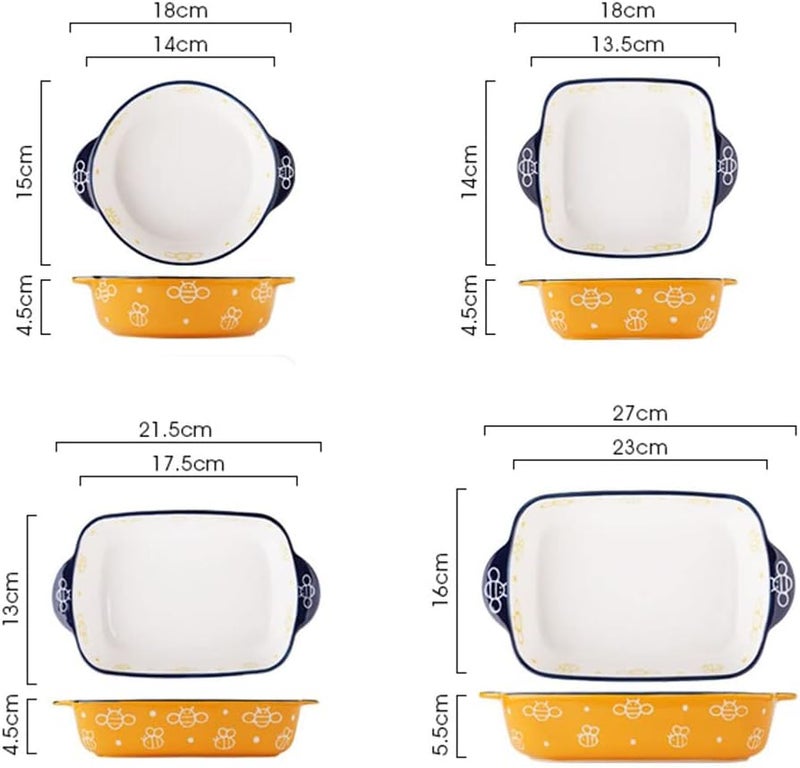 WAIT FLY أطباق خبز سيراميك مزينة برسوم نحلة مع مقابض، أطباق لازانيا، أطباق كسرولة، صواني خبز لطهي الكعك، عشاء، مطبخ، أصفر، مجموعة من 4 - Image 2
