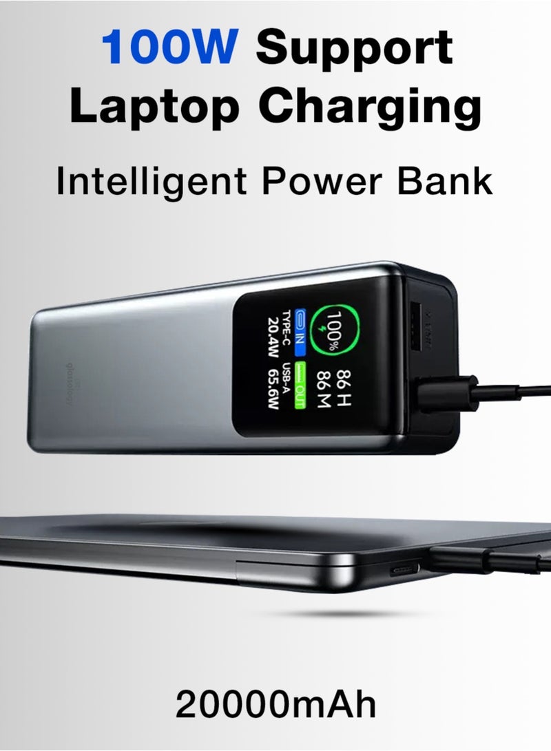 جلاسولوجي Glassology 20000mAh Powerbank PD 100W QC 22.5W Fast Charging Smart Display Dual Output Type C & USB A Compatible with All Apple Devices & More - Image 3