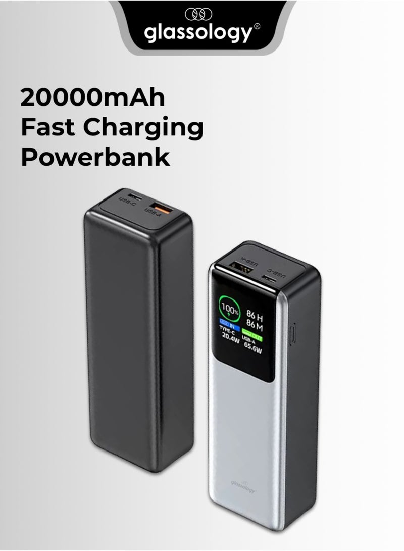 جلاسولوجي Glassology 20000mAh Powerbank PD 100W QC 22.5W Fast Charging Smart Display Dual Output Type C & USB A Compatible with All Apple Devices & More - Image 1
