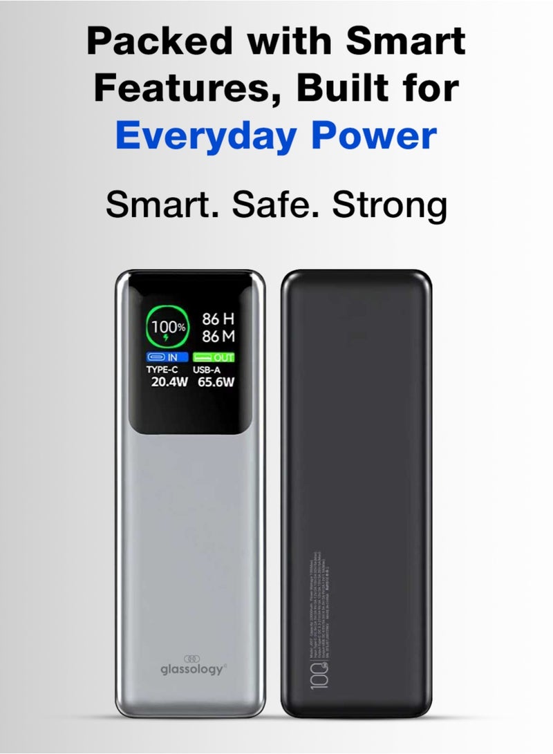 جلاسولوجي Glassology 20000mAh Powerbank PD 100W QC 22.5W Fast Charging Smart Display Dual Output Type C & USB A Compatible with All Apple Devices & More - Image 4