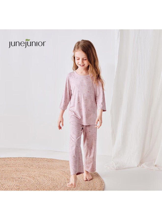 Junejunior [under Babylove Brand], Children's Home Wear Set, Girls' Summer Round Neck Three-quarter Sleeve Pajamas, Air Conditioning Wear