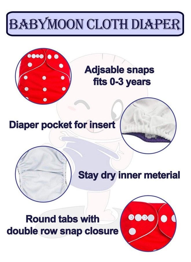 BabyMoon (Set Of 2) 1 Cloth Diaper With 5Layers Charcoal Bamboo Insert) Premium Adjustable Reusable Cloth Diaper (Frenchfries)  - Image 3