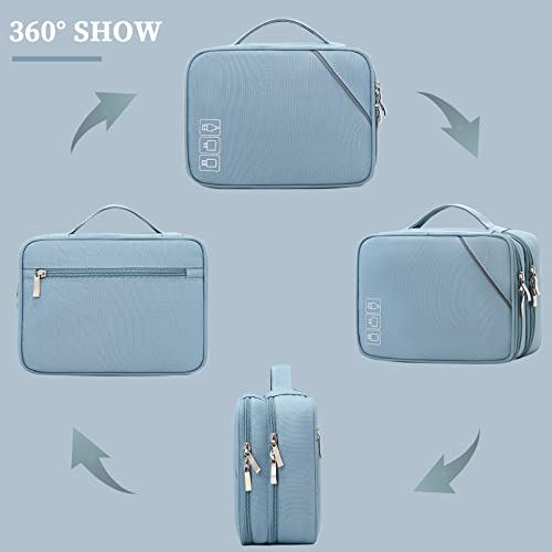 Lanola Electronic Accessories Case,Electronics Travel Organizer, Portable Double Layer Cable Storage Bag for Cord, Charger, Flash Drive, Phone, SD Card,Flash Drive,Adapter - Light Blue - Image 3