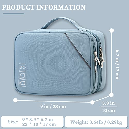 Lanola Electronic Accessories Case,Electronics Travel Organizer, Portable Double Layer Cable Storage Bag for Cord, Charger, Flash Drive, Phone, SD Card,Flash Drive,Adapter - Light Blue - Image 2